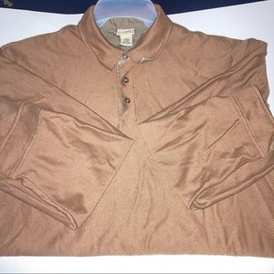 Vintage LL Bean Men's Long Sleeve Herringbone Polo Shirt Brown Sz XL Reg